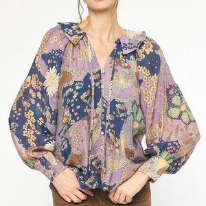 Entro Purple and Green Floral Blouse. NWOT Size Small
